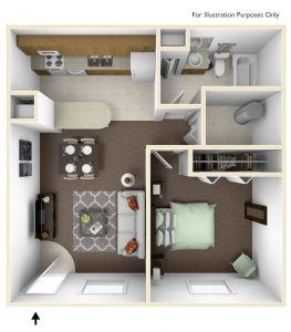 One-bedroom Floor Plan, 576 sq.ft.