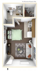 Studio apartment floorplan, 300 sq.ft.